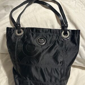 Coach Black Sateen Bag.  Inside has wear & some spots that needs cleaned.
